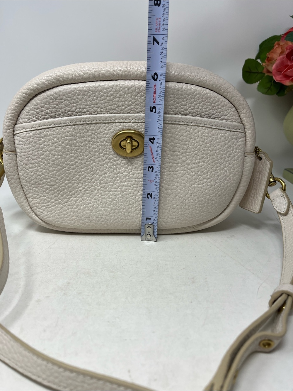 COACH CAMERA BAG PEBBLED LEATHER IN CHALK COLOR BRASS TURN LOCK CROSSBODY - Picture 16 of 16
